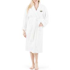 Robes Authentic Hotel and Spa Linum Embroidered with Cheetah Crown Terry Bath Robe White White