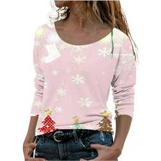 Christmas Sweaters Women Snowman Snowflake Printed Christmas Jumper - Pink
