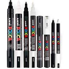 Posca Arts & Crafts Posca Black & White Fine to Medium Set of 8 Pens PC-5M, PC-3M, PC-1M, PC-1MR