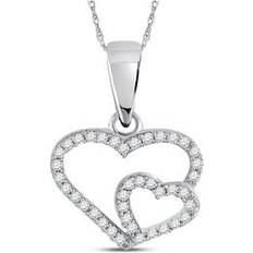 White Gold - Women Necklaces 1/10 Carat ctw G-H, I2-I3 Double Heart Diamond Pendant Necklace in 10K White Gold with Chain