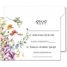 Rileys & Co 50 Pack Wedding Invitation Cards with Envelopes, Bonus Stickers  Included, 5x7 inches (Cream)