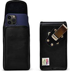 Apple iPhone 12 Pouches iPhone 12 13 Mini Vertical Holster Black Leather Pouch with Heavy Duty Rotating Belt Clip