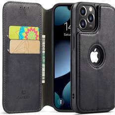Apple iPhone 13 Pro Max Wallet Cases Casus Classic Wallet Case Leather Logo View Card Holder Cover for Apple iPhone 13 Pro Max Black