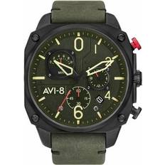 AVI-8 Wrist Watches AVI-8 Men s Hawker Hunter AV-4052-08 Green Leather Japanese Chronograph Fashion