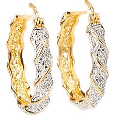 Gold - Men Earrings 18k Yellow Gold Plated Bronze Diamond Accent Two Tone Twisted Hoop Earrings