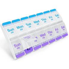 Medical Aids EZY DOSE Push Button 7-Day Pill, Medicine, Vitamin Organizer Weekly, 2 Times a Day, AM/PM Large Compartments Arthritis Friendly Clear Lids
