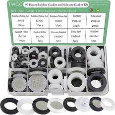 Plumbing TWCC 90 PCS Flat Rubber Washer Silicone Gasket Kit for 3/4" 1/2" 3/8" 1/4" 1/8" Water Pipe Fittings Assorted Plumbing Hose Shower Head O Ring Garden Hose Sink Faucet Screen Filter Repair