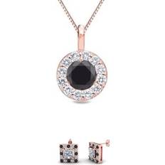 Jewelry Sets on sale 18K Rose Gold 1/2ct Halo Black Sapphire Round Necklace and Halo Square Earrings Set Plated
