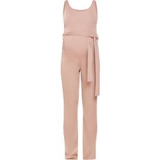 PrettyLittleThing Maternity Ribbed Tie Waist Jumpsuit Oatmeal