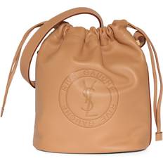 Bøttevesker Saint Laurent Logo-stamped Drawstring Leather Bucket Bag Mens Brown Gold