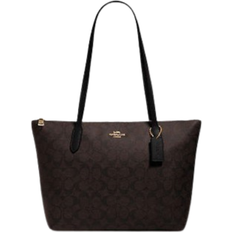 Coach Totes & Shopping Bags Coach Zip Top Tote In Signature Canvas - Gold/Brown Black