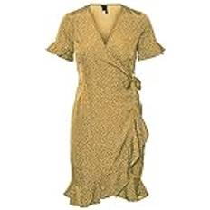 Golden Kleider Vero Moda Damen Kleid VMHENNA WRAP Regular Fit
