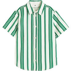 M Hemden H&M Boys Short-Sleeved Cotton Shirt - White/Green Striped