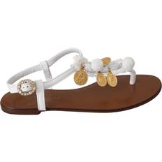 Dame Sandaletter Dolce & Gabbana Hvite Lærmynt Flip Flops Sandaler White