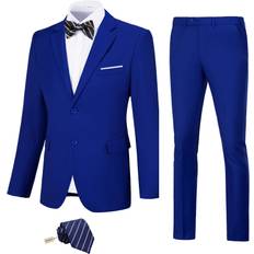 Blue - Men Suits Men Suits Slim Fit Piece Royal Blue Suits for Men Solid Jacket Blazer Pants with Tie Men Tuxedo Suit Set