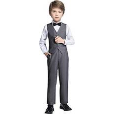 Suits Children's Clothing Toddler Suit for Boys Gray Vest Pants Shirt and Bowtie Kids Formal Tuxedo