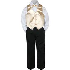 Boys Dresses Children's Clothing 4pc Formal Baby Teens Boy Champagne Vest Bow Tie Black Pants Suit S-14