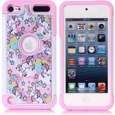 Mobile Phone Accessories Apple iPod Touch 5,6th Case, iPod 7th Generation Case, Rainbow Unicorn Pattern Shockproof Studded Rhinestone Crystal Bling Hybrid Case Silicone Protective Armor for Apple iPod Touch 5 6th Generation
