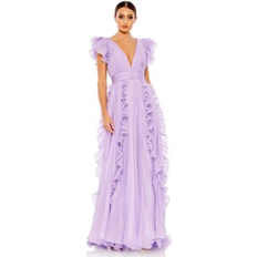 Mac Duggal Midi Dresses Clothing Mac Duggal Pleated Flutter-Sleeve Deep-V Empire-Waist Gown