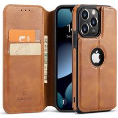 Apple iPhone 13 Pro Wallet Cases Casus Classic Wallet Case Leather Logo View Card Holder Cover for Apple iPhone 13 Pro Brown