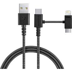 Cables Smartish 3-in-1 Universal Fast Fabric Wrapped 6ft Charging Cable Crown Joule [Micro USB w/Lightning & USB-C Adapters] Apple MFi Certified for iPhone/iPad/Airpods & Android Phones No.2 Pencil Gray