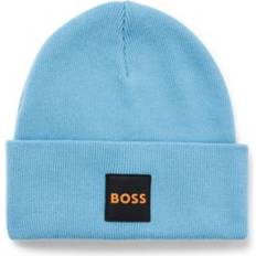 Hugo Boss Men Caps Hugo Boss Men's Double-Layer Patch Beanie Hat Open Blue