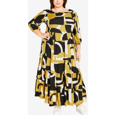 Avenue Midi Dresses Avenue Plus Gia Print Maxi Dress Mustard Print