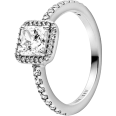 Women Rings Pandora Square Sparkle Halo Ring - Silver/Transparent