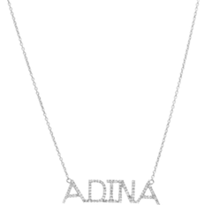 Adina Eden Large Uppercase Block Nameplate Necklace - White Gold/Diamonds