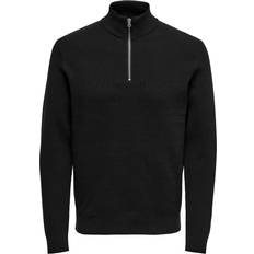 Only & Sons Zip Neck Ribbed Pullover - Black