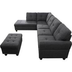 Devion Furniture Sectional with Ottoman Dark Gray 99.5" 5 Seater