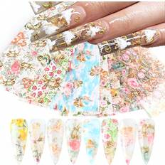 Nail Decoration & Nail Stickers Shein 10pcs Multicolor Nail Art Stickers Angel FLowers Rose Star Water Transfer Paper Nails Sticker Decal Nail Decorations