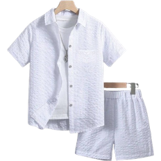 Shein Kids SUNSHNE Tween Boy Solid Button Front Shirt & Shorts Without Tee
