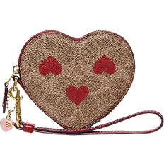 Coach Coin Purses Coach Heart Wristlet In Signature Canvas With Heart Print - Brass/Tan Red Apple