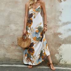 Shein Long Dresses Shein Women'S Tropical Plant Printed Spaghetti Strap Dress