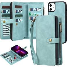 TwoHead Compatible iPhone 11 Wallet case with Card Holder & Detachable Magnetic iPhone 11 case, PU Leather iPhone 11 case Wallet for Women/Men,Wallet Phone Case with Wrist Strap & Money PocketBlue