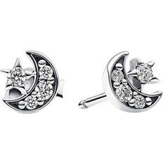 Pandora Ohrringe Pandora Sparkling Moon & Star Stud Earrings - Silver/Transparent