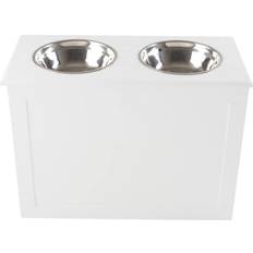 Petmaker Pets Petmaker 50 16 Tall Stainless Steel MDF and Elevated Dog Bowls with Storage, White