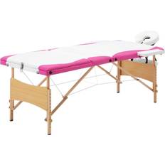 Massage Products vidaXL Foldable Massage Table 3 Zones Wood White and pink