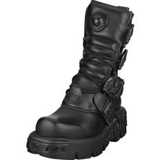 New Rock Shoes New Rock Unisex Black Leather Mid-Calf Boots-391-S18