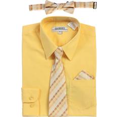 Suits Children's Clothing Gioberti Boy's Long Sleeve Dress Shirt and Plaid Tie Set, Banana