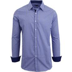 Men's Long Sleeve Slim-Fitting Gingham Pattern Dress Shirt Royal Blue Gingham