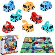 Beestech 8 Pack Mini Cars Toys for Toddlers, 2,3 Years Old Boys with Play Mat, Friction Powered Construction Truck Toys for 2 Year Old Boys Play Set