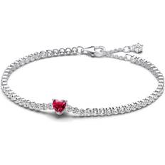 Armbänder Pandora Sparkling Heart Tennis Bracelet - Silver/Red