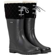 Aigle Women Rain Boots Aigle Womens 2022 Polka Giboulee Fur Lined Boot Noir