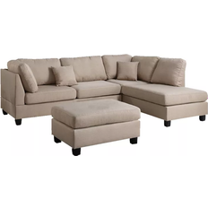 Benzara Linen Fabric Sectional Beige Sofa 76" 4 Seater