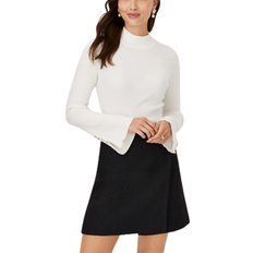 Ann Taylor Crystal Button Cuff Ribbed Sweater - Winter White