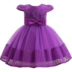 NKOOGH Girl's Short Sleeve Princess Dress - Purple