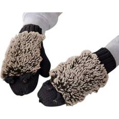 Women's Knitted Warm Cartoon Hedgehog Winter Cotton Thick Gloves - Black
