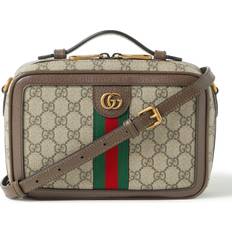Gucci Vesker Gucci Ophidia Small Leather-Trimmed Monogrammed Coated-Canvas Shoulder Bag Men Brown